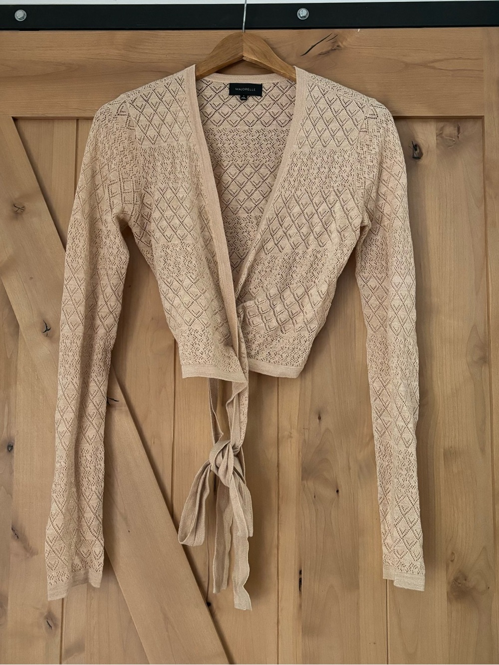 MAJORELLE Cropped Wrap Sweater Top Tan Size Medium Long Sleeves